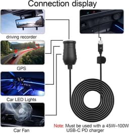 SnelShoppen - USB C naar Sigarettenaansteker Adapter 3M 12V Type-C Female naar Female Verlengkabel voor Dashcam, GPS, Auto LED Verlichting en Ventilat — thumbnail 3