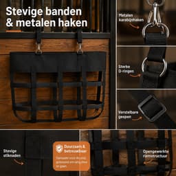 Ryoudavell - Paarden Ventilator Tas voor Stal - Verstelbare Stalventilator Houder - Opengewerkte Ventilatorhouder met Karabijnhaken - Zwart — thumbnail 2