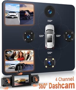SnelShoppen - 4-kanaals 360 graden dashcam auto met 4 camera's 1080p voor en achter, links en rechts, 3 inch IPS-scherm, universieel montage type, ide — thumbnail 5
