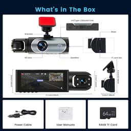 SnelShoppen - Dash Cam 1080P FHD met 64GB Kaart, Mini Auto Camera met APP, 2 Voor- en Interieurcamera's, G-Sensor, Nachtzicht, Parkeermonitor, Loopopn — thumbnail 4