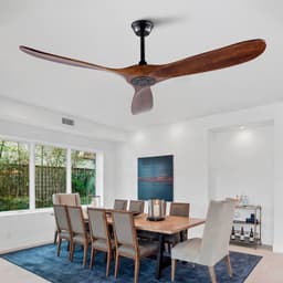 60 inch Houten Plafondventilator zonder Licht in Walnootkleur - Waterdicht - Geschikt voor binnen en buiten - Met verlengbuis - Extra groot - Mid-Century Modern Design — thumbnail 2