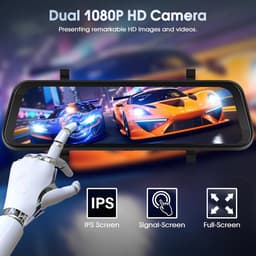 SnelShoppen - 9.66 inch Mirror Dashcam met Draadloze Apple CarPlay & Android Auto, HD Achteruitkijkcamera, IPS Touchscreen en Dubbele 1080p Schermen — thumbnail 2