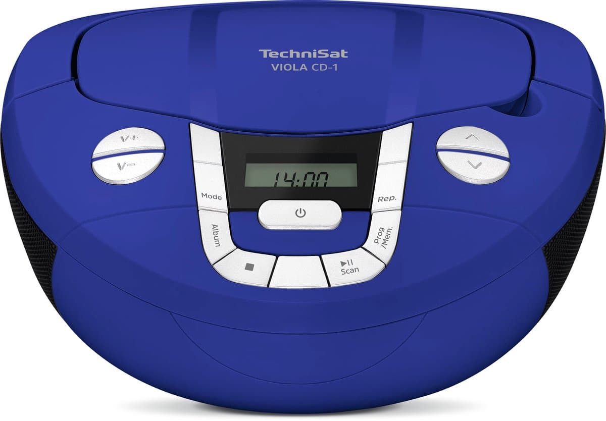 TechniSat VIOLA CD-1 - draagbare stereo cd-speler, boombox met praktische draaggreep (radio voor kinderen, FM-radiotuner, bluetooth-ontvangst, 2 x 1 W RMS-vermogen, net- en batterijvoeding) blauw — afbeelding 1