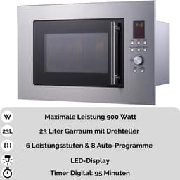 Inbouw Magnetron - Magnetron Oven - Snel Eten Opwarmen - Roestvrij Staal Interieur - 23 Liter - Zilver — thumbnail 3