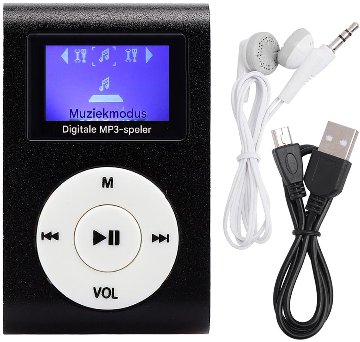 MP3-speler - Muziekspeler - Met LCD-display en metalen clip - 1 stuks - Zwart — afbeelding 1