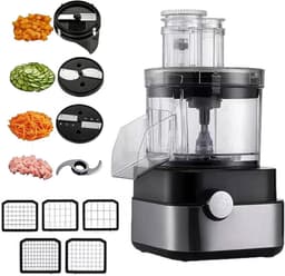 Voedselprocessor - Groentesnijder Hakker - Maaltijden Voorbereiden - 10mm en 13mm dobbelsteenschijven - 5L - Zilver — thumbnail 1
