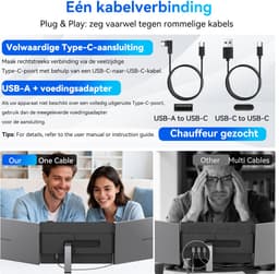 Blackview DCM6 Pro 14“ dubbele draagbare monitor – extra laptopscherm 13-17,3” – uitbreidingsscherm – dual screen – IPS Full HD – plug & play – aansluiting via één kabel – inclusief kabels en beschermhoes – grijs — thumbnail 4