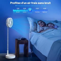 VHV-Draadloze Statiefventilato- Stille Tafelventilator en Staande Ventilator - Opvouwbaar en USB Oplaadbaar - 4 Snelheden en Timer - Wit — thumbnail 4