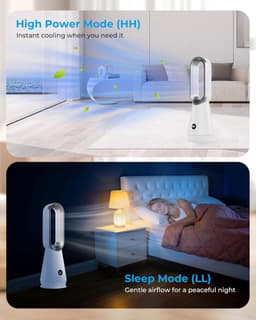 Bladloze Torenventilator - Stille Staande Fan - Verkoeling in Huis - 8 Windstanden - 80° Oscillatie - Wit — thumbnail 2