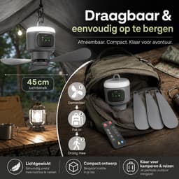 MUPOO Draagbare Camping Plafondventilator met LED Verlichting -Ø 45cm- 12000mAh - Afstandsbediening- 4 Windsnelheden & Timer - Stille DC Motor - Afneembare Bladen - lamp ventilator plafond Voor Tent, Caravan, Overkapping & Buiten — thumbnail 4