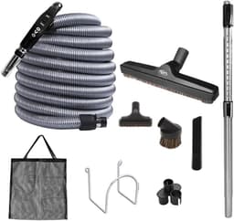 Centrale Stofzuiger Set - Stofzuiger Accessoires - Grondig Reinigen Huis - Luchtaangedreven Tapijtklopper - 35ft Slang - Zwart en Grijs — thumbnail 1