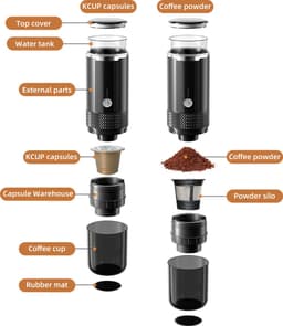 Draagbare elektrische espressomachine, bediening met één knop, met indicatielampje, draadloos, oplaadbaar, geschikt geschikt voor chocoladetheecapsules, gemalen koffie en theepoeder, perfect geschikt voor gebruik thuis, in de auto of onderweg. — thumbnail 3
