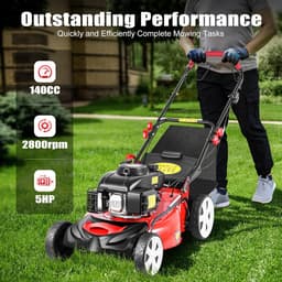 Benzine grasmaaier - Gazonmaaier tractor - Gazon onderhoud - Krachtige 4-takt motor - 51cm maaibreedte - Rood — thumbnail 5