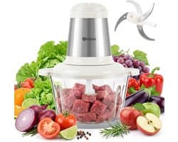 Elektrische Hakmolen - Keukenmachine Mini - Snel Ingrediënten Snijden - 4 Roestvrij Staal Messen - 1.8 Liter - Wit