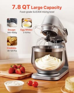 Keukenmachine – Keukenmixer – Keukenrobot – Foodprocessor – Mixer – 7,4L RVS Mengkom – 1800W Motor – 10 Snelheden – Inclusief Deeghaak, Garde En Platte Mengklopper — thumbnail 3