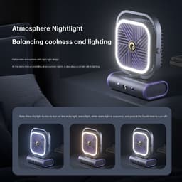 Ulisem - Wandventilator - USB oplaadbaar - 5 windstanden - Stille gelijkstroommotor - 2400mAh batterij - Automatisch links/rechts draaien - Handmatig kantelbaar - Met dubbele nachtlamp - Voor slaapkamer en student - Grijs — thumbnail 2