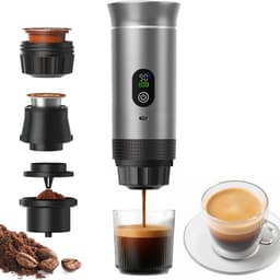 Fokelyi - Draagbare Elektrische Espressomachine - Capsule Koffie - Gemalen Koffie - Espresso - Oplaadbaar - Mini - 60ml - Grijs — thumbnail 1