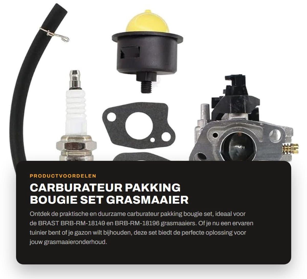 Dailygoods- Carburateur Set - 1x Carburateur - 3x Pakking - 1x Slang - 1x Pomp Primer - 1x Bougie - Grasmaaieronderdelen — afbeelding 1
