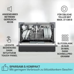 Mini Vaatwasser - Kleine Afwasser - Snel Vaat Wassen - Zes Programma's - Voor 6 Couverts - Antraciet — thumbnail 5