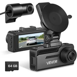 VEVOR 4k Dashcam voor Auto, voor- en Achterkant, 1080p Dubbele Autocamera Met GeïNtegreerde Gps, G-Sensor en 64gb Geheugenkaart, 3,18 Inch Scherm, 129° + 125° Groothoek, Loopopname, Parkeermodus, Zwart — thumbnail 1