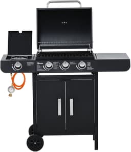 Gasgrill met 3 Branders en 1 Zijbrander, 110x50x100 cm, Stalen BBQ Wagen met Thermometer en Opbergruimte, Zwart — thumbnail 1