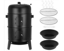MOZY® - 3 in 1 Rook- en Grilloven met Hoes - met Thermometer - Inclusief Accessoires - Barbecue - Grillen - Verticale Rookoven - Houtskoolbarbecue - BBQ Vat - Barbecuen