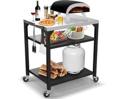 Multifunctionele Pizza Tafelwagen voor Buiten, Grote Keukeneiland met Wielen, Roestvrijstalen Grillstand en Trolley voor BBQ en Grillaccessoires