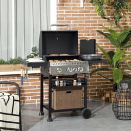 Gasbarbecue - Gasbarbecue en Gasgrill - 4 Branders & 1 Zijbrander - Grillwagen - met Grillrooster, Wielen, Bijzettafels, Drukregelaar, Slangen, Thermometer en Warmhoudplaten - 123 x 52 x 101 cm - Zwart — thumbnail 4