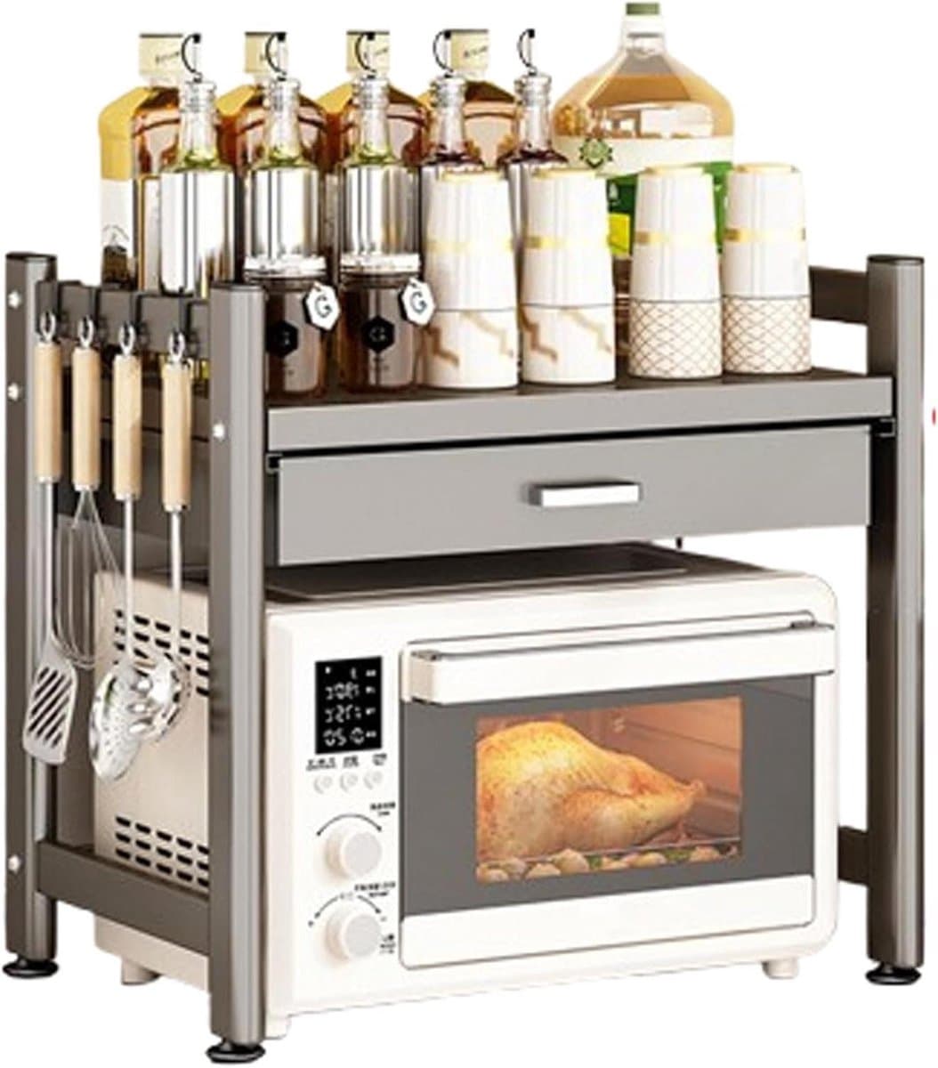 2-Tier Magnetron Plank Stand voor Aanrecht Ruimtebesparende Keuken met 4 Opbergdozen Metalen Constructie Ideaal voor Thuis & Kantoor Gebruik — afbeelding 1