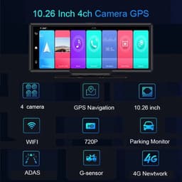 Dashcam voor Auto - 10.26" 4G Android 9 Dashcam - 360° Panoramisch Beeld - GPS Navigatie - 4G Camera - ADAS Rijhulp - WiFi - Parkeermodus - G-Sensor - Loop Recording - Zwart — thumbnail 5