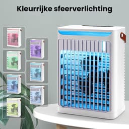 Draagbare Luchtkoeler - Mobiele Aircooler met 5 Snelheden - 680ml Watertank - 2 Mistmodi & 7 Kleuren LED - Compacte Koelventilator zonder Slang - Wit — thumbnail 2