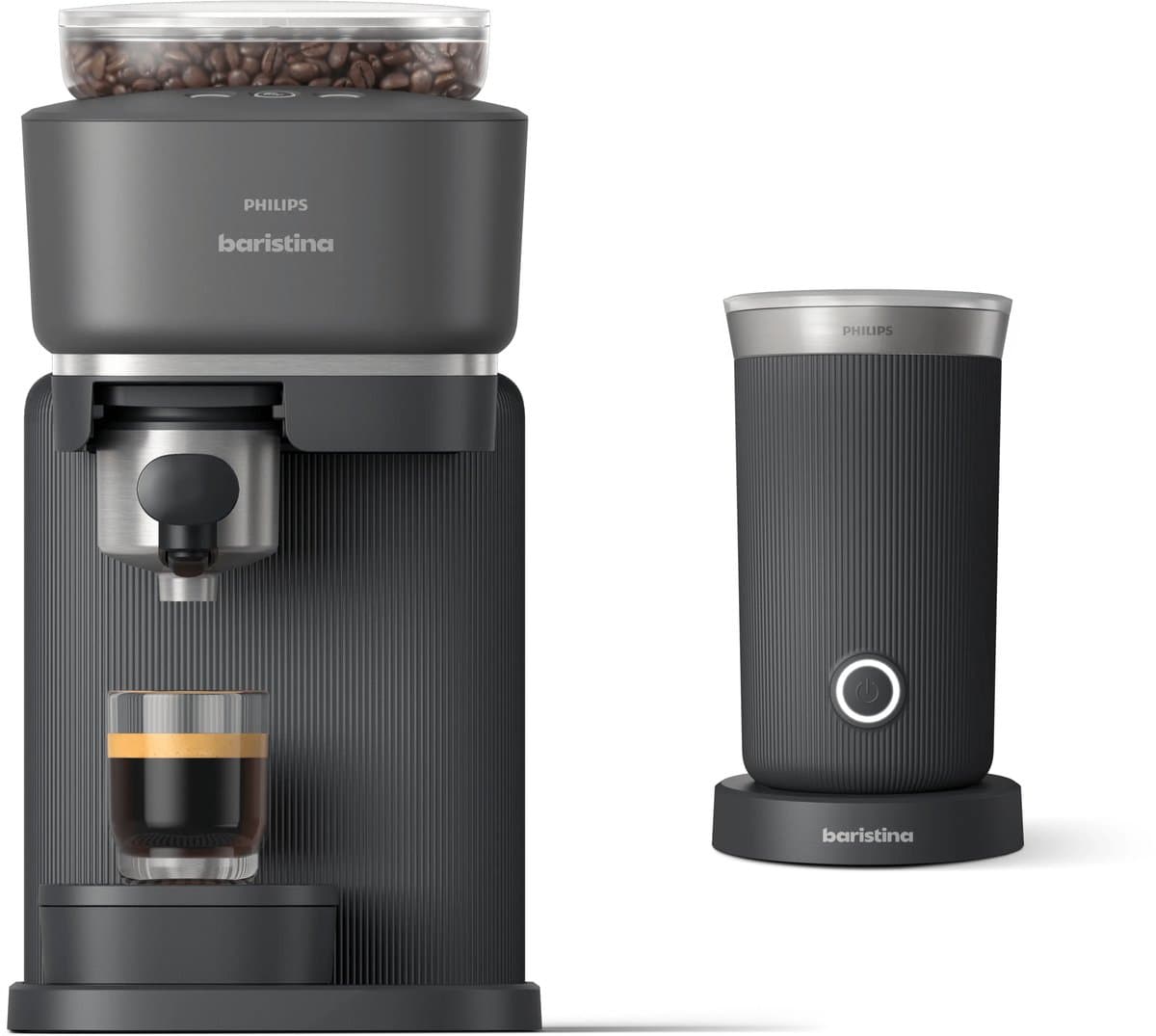 Philips Baristina + Melkopschuimer Bundel - BAR303/60 - Espressomachine - Pistonmachine - Zwart — afbeelding 1