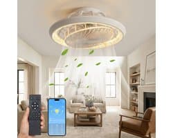 MUPOO Design plafondventilator met verlichting 49 cm- dimbare LED ventilator plafond - stille motor - app & afstandsbediening - winterstand - woonkamer slaapkamer kantoor