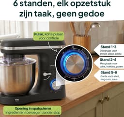 Vivid Green 2000W Keukenrobot - 6.2L - Mixer met Mengkom - Keukenmachine - Keukenmixer - Matzwart — thumbnail 3