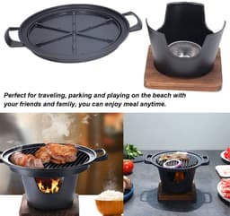 Dailygoods- Tafelgrill Draagbaar - Mini BBQ Grill Set - Houtskool Barbecue - Ronde Grill - Gegoten Aluminium - Voor 1-2 Personen — thumbnail 5