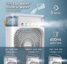 Mini Aircooler 3-in-1 met Luchtbevochtiger en LED Nachtlamp - Draagbare Air Cooler - USB Ventilator - Persoonlijke Airconditioner - 3 Snelheden - Voor Kantoor, Slaapkamer en Bureau - Wit — thumbnail 2