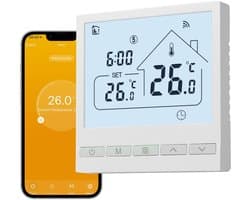 Slimme Thermostaat - Kamerthermostaat Verwarming - Energie Besparen - Wifi & Spraakbesturing - 3A 240V - Wit