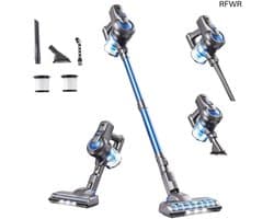 Greenote Battery Vacuum Cleaner, Up to 30 Minutes Running Time, Stick Vacuum Cleaner with LED Battery Vacuum Cleaner with Crevice Nozzle and Soft Brush, Self-Standing Function for Hard Floors and Pet Hair