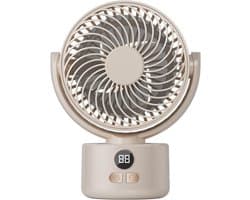 Bureau ventilator – Mini ventilator – USB ventilator – 3600 mAh – 3 snelheidsstanden – Automatisch zwenkend – Draagbare ventilator voor thuis, kantoor camping – 15 x 8,5 x 20 cm – Crèmewit