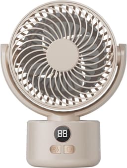 Bureau ventilator – Mini ventilator – USB ventilator – 3600 mAh – 3 snelheidsstanden – Automatisch zwenkend – Draagbare ventilator voor thuis, kantoor camping – 15 x 8,5 x 20 cm – Crèmewit — thumbnail 1