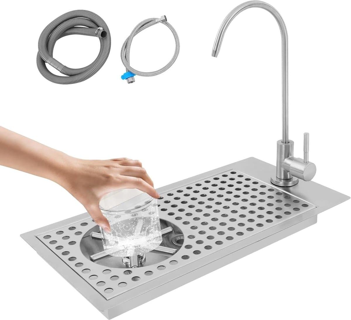 Glazenspoeler Inbouw - Bekerspoeler Bar - Snel Glazen Reinigen - Ruimtebesparend Ontwerp - 45 x 23 x 9 cm - Zilver — afbeelding 1
