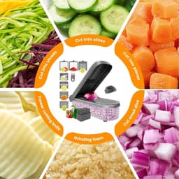 Groentechopper met container - Keuken snijder - Snel groenten snijden - Antislip basis - 293 cm - Grijs — thumbnail 2