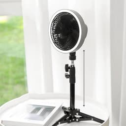 Oplaadbare Ventilator - Staande Fan - Buiten Gebruik - Draaibare Kop - Verticale Poot - Wit Zwart — thumbnail 3