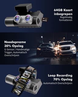 Auto Camera - Rijcamera Set - Veilig Rijden - Drievoudige Opname - 3 Inch Scherm - Zwart — thumbnail 3