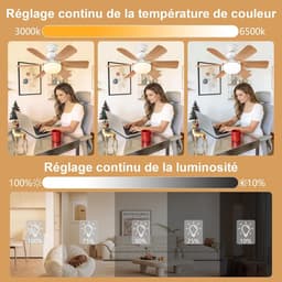 Plafondventilator met geïntegreerde verlichting, afstandsbediening, 51 cm, slaapkamerkroonluchter, houtnerfafwerking, drie snelheden, traploze helderheids- en kleurtemperatuurregeling voor slaapkamers, balkons, gangen en woonkamers [Energieklasse A] — thumbnail 5