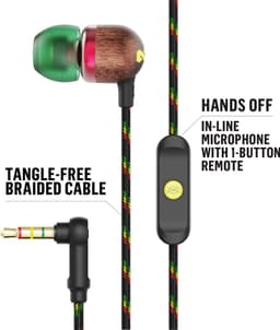 House of Marley Smile Jamaica Oortjes met Draad - Bedrade Oordopjes 3,5 mm Aansluiting - Met Microfoon en 1knopsbediening - Eco Friendly Design - 9 mm Drivers - Knoopvrije Kabel - Rasta — thumbnail 2