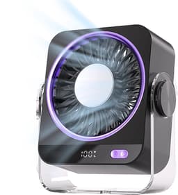 Tafelventilator met Koelelement - Mini Ventilator - Ventilator met digitaal batterijdisplay - Aircooler - Luchtkoeler - USB Ventilator - Mini Airco - Bureau Ventilator - Ventilator met Water - Waterkoeling - Air Cooler -Paars — thumbnail 1