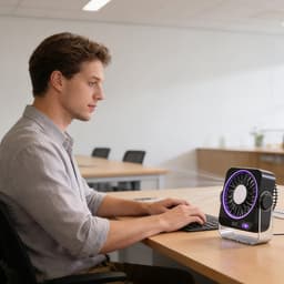 Tafelventilator met Koelelement - Mini Ventilator - Ventilator met digitaal batterijdisplay - Aircooler - Luchtkoeler - USB Ventilator - Mini Airco - Bureau Ventilator - Ventilator met Water - Waterkoeling - Air Cooler -Paars — thumbnail 5