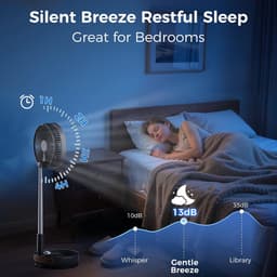 Stille Staande Ventilator - Inklapbare Tafelventilator - Verkoeling Binnen Buiten - 35 Uur Batterijduur - 198 cm - Zwart — thumbnail 5