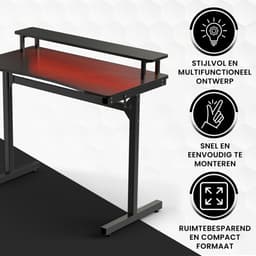 Bayt Game Bureau - Gaming Bureau - Gaming desk - Game Bureau met LED - Computertafel - Monitor Standaard - 105 x 55 x 75 cm - Zwart — thumbnail 4